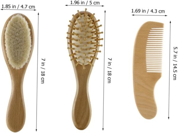IWOWHERO 3-in-1 Baby Hair Care Wool Brush Wooden Comb Scalp Gentle Hair Brush Comb Set for Newborns - Image 3