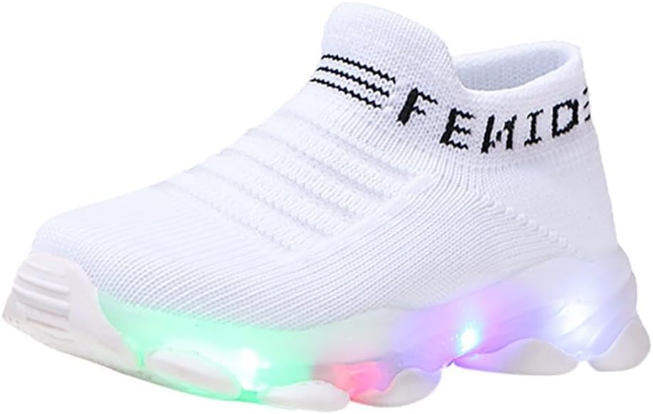 51eiylbYSoL._AC_SL1024_.jpg Generisch Lead Baby Girl Net Luminous Shoes Socks LED Sports Letter Casual Baby Shoes Baby Shoes 24 (White, 15-18 Months), White, 15-18 Months - Image 1