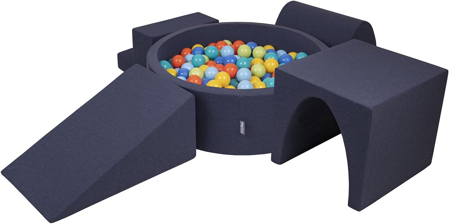 51fMJwWorwL._AC_SL1500_.jpg KiddyMoon Foam Playground For Kids With Round Ballpit (300 Balls ∅ 7Cm/2.75In) Soft Obstacles Course And Ball Pool, Made In EU, Darkblue:Lgreen/Orange/Turquoise/Blue/Bblue/Yellow - Image 1