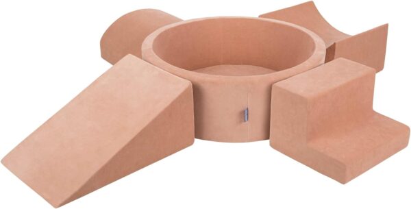 KiddyMoon Foam Playground Velvet For Kids With Round Ballpit (200 Balls ∅ 7Cm/2.75In) Soft Obstacles Course And Ball Pool, Made In EU, Desert Pink:Dark Turquoise/Pastel Beige/Greygreen/Salmon Pink - Image 4