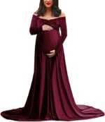 Runstarshow Maternity Dress Photoshoot Baby Shower Dresses for Pregnant Women Maternity Clothes Long Sleeve V-Neck Velvet Pregnancy Dresses Maternity Gown Photography Party Dress Plus Size S-XL