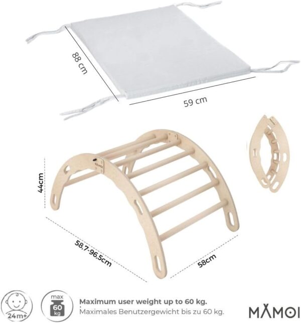 MAMOI® Toddler climbing frame indoor with cushion, Cushion for indoor climbing frame for toddlers, Baby kids climbing dome, Wooden climbing triangle for children from 1/2/3 years - Image 3