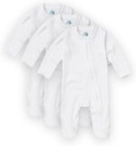 Sproot Baby | Premium Organic Cotton Sleepsuits | 3 Pack, 3-6 Months | Unisex Baby Nightwear with 2-Way Zip & Mittens | Soft Baby & Toddler Pajamas for Easy Changing in White