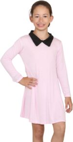 janisramone® Girls Peter Pan Collar Dress, Long Sleeve Dress for Kids, Peter Pan Swing Dress for Girls, Kids Plain Swing Dress, Girls Party Dress for Halloween, Girls Dresses Age 5-13 Years