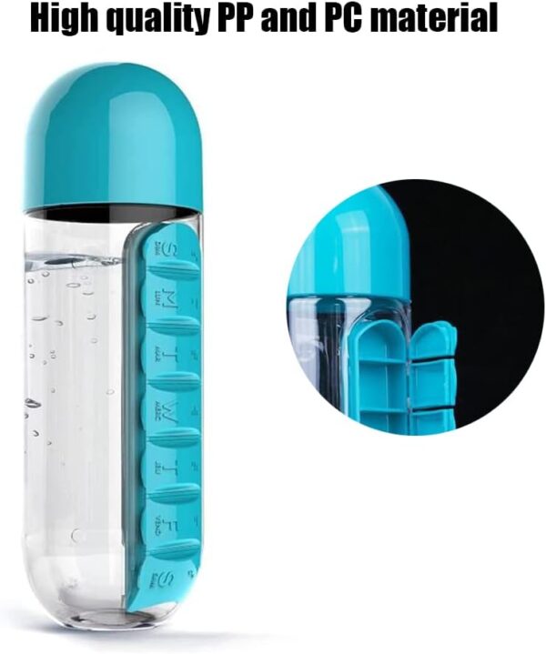 DHinkyoung 2 in 1 Pill Box Cup 7 Days Planner Travel Pill Organizer Drinking Cup Portable Pill Organizer Water Bottle 600 ML Detachable Water Bottle with Medicine Box for Family Travel Work - Image 3