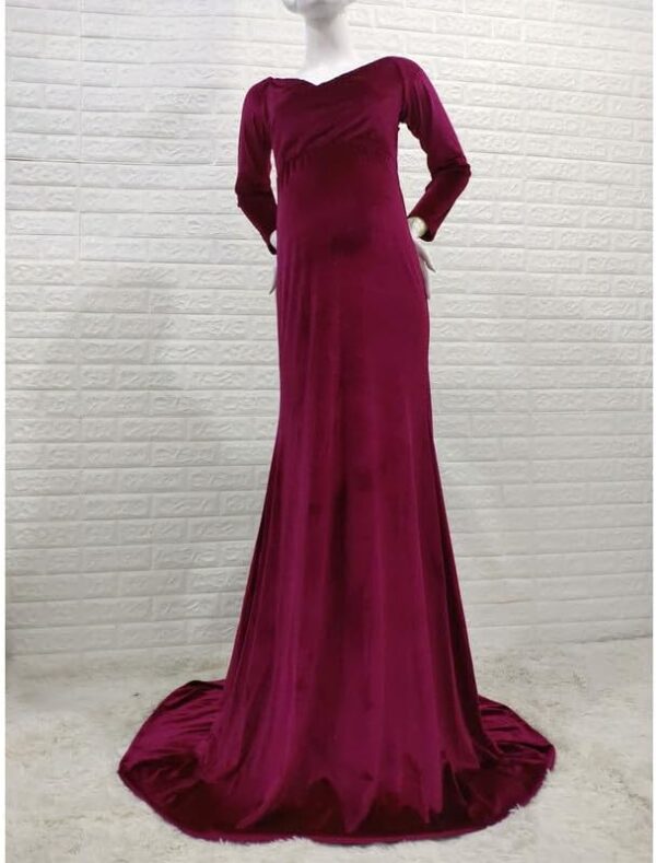 Runstarshow Maternity Dress Photoshoot Baby Shower Dresses for Pregnant Women Maternity Clothes Long Sleeve V-Neck Velvet Pregnancy Dresses Maternity Gown Photography Party Dress Plus Size S-XL - Image 4