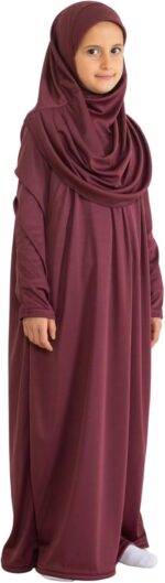 Prien Kids Prayer Dress Muslim Clothes for Girls Long Sleeve Abaya with Hijab Two Piece Maxi Islamic Set Scarf Kaftan Jilbab