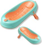 Coo11 Baby Bath Seat for 0-6 Months Newborn, Foldable Anti-Slip Chair Support, Ergonomic Quick Drying Design & Soft Rubber Headrest, Portable & Lightweight Bathing Essential for Home & Travel - Orange