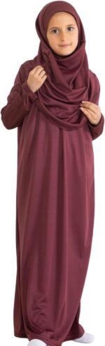 Prien Kids Prayer Dress Muslim Clothes for Girls Long Sleeve Abaya with Hijab Two Piece Maxi Islamic Set Scarf Kaftan Jilbab - Image 2