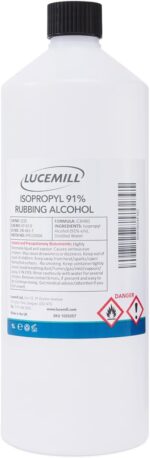 Lucemill 91% Rubbing alcohol | 1 Litre | Super Strength IPA Surface Sanitiser | 91% Isopropyl Alcohol | Clear Liquid