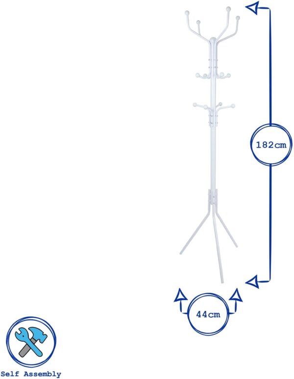 Harbour Housewares 1x White Free-Standing Steel Coat Rack - Multi-Hook Hallway Hall Hat Bag Jacket Hanger Storage Tree Stand Unit - Image 7