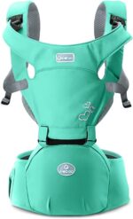 SONARIN Front Premium Hipseat Baby Carrier, Multifunctional, Ergonomic, 100% Cotton, Butterfly Rotary Buckle, 6 Carrying Positions,Safe and Comfortable, Adapted to Your Child's Growing(Green) - Image 2