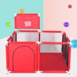 MYYINGBIN Baby Playpen With Basketball Frame Non-slip Mat Toddlers Safety Fence Infant Play Area, 128×128×66CM, red - Image 3
