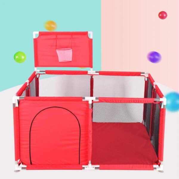 MYYINGBIN Baby Playpen With Basketball Frame Non-slip Mat Toddlers Safety Fence Infant Play Area, 128×128×66CM, red - Image 3