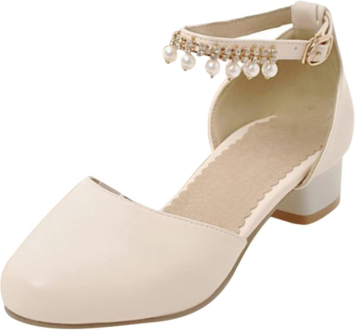 51wC78bS6vL._AC_SL1500_.jpg Girls School Shoe Girls Mary Jane Dress Shoes Pumps Low Heels Flower Party High School Prom Sandals Grils Dress Shoes Girl High Heels - Image 1