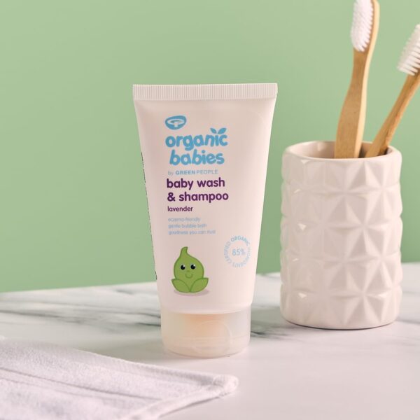 Green People Organic Babies Lavender Baby Wash & Shampoo 150ml | Natural & Organic Baby Bath Products | Lavender Scented Baby Bubble Bath | SLS Free & Paraben Free | Vegan, Cruelty Free - Image 3