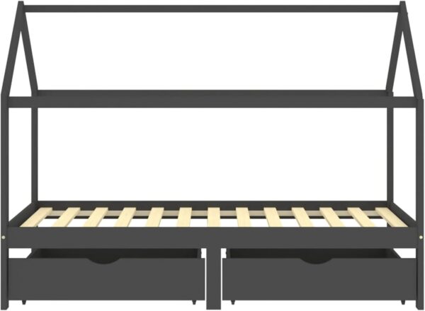 Gecheer Kids Bed Frame with Drawers Wooden Frame Bedroom Baby Cots Toddler Furniture Wooden Children's Bed Tree House Design Bed Baby Toddler Children Girls Boys Bed Dark Grey Solid Pine Wood 90x200cm - Image 3