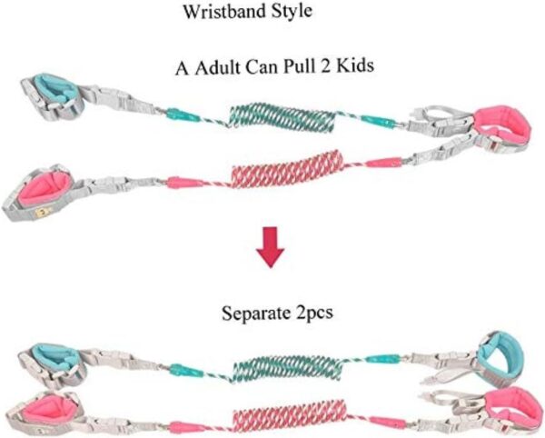 Anti Lost Wrist Link, Toddlers Safety Wristband Leash Kids Anti Lost Walking Harness Rope for Babies Twins Dual Length Pull Two Kids Wristband Belt (2M) - Image 3