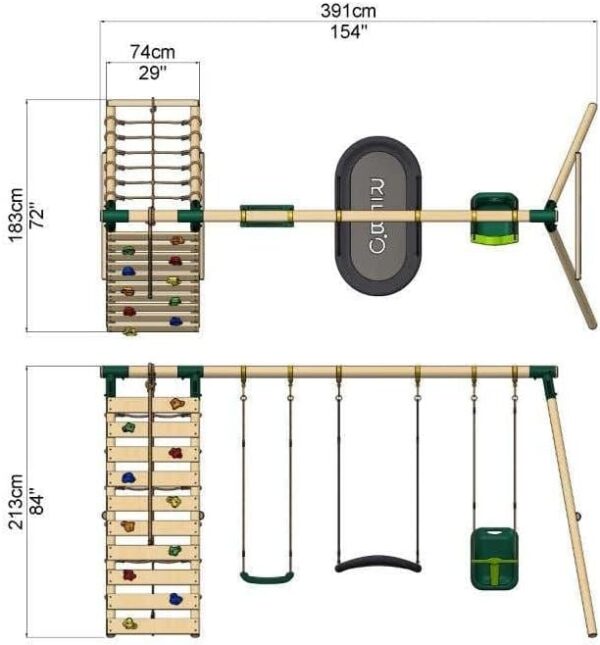 Rebo® Wooden Swing Set with Up and Over Climbing Wall - Skye Green | OutdoorToys | Baby Seat, Boat Seat, Sturdy Wooden Construction, Pressure Treated Timber - Image 7