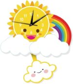 Wall Clock Silent Non-Ticking Clocks for Office Kitchen Living Room,Cute 3D Wall Clock Decorative Sun Clouds and Rainbow Wall Clocks Silent Non Ticking for Kids Bedroom Nursery Living Room Home