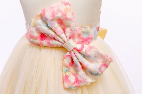 Girls Ball Gown Dresses, Girls Special Occasion Dress Champagne Puffy Tulle Dress High Low with Long Train and Bow on Back - Image 5