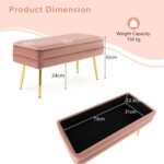 COSTWAY Storage Ottoman with Removable Top, Velvet Upholstered Storage Bench with Compartment & Gold Metal Legs, Modern Rectangular Footstool for Bedroom Living Room (Pink) - Image 3