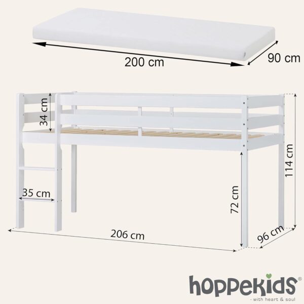 Hoppekids ECO Comfort Mid Sleeper 90 x 200 cm with Slatted Frame White The Nordic Ecolabel TÜV Certified FSC Certified Solid Pine Wood - Image 2
