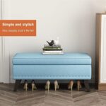 Storage Ottoman Footstool Bench with Folding Lid and Linen Upholstery Toy Box Chest Cube Organizer Removable Seat Cover for Living Room Storage - Image 7