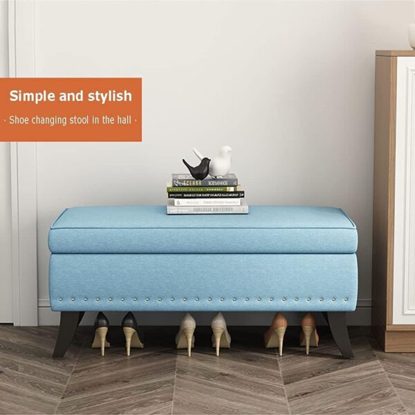 Storage Ottoman Footstool Bench with Folding Lid and Linen Upholstery Toy Box Chest Cube Organizer Removable Seat Cover for Living Room Storage - Image 7