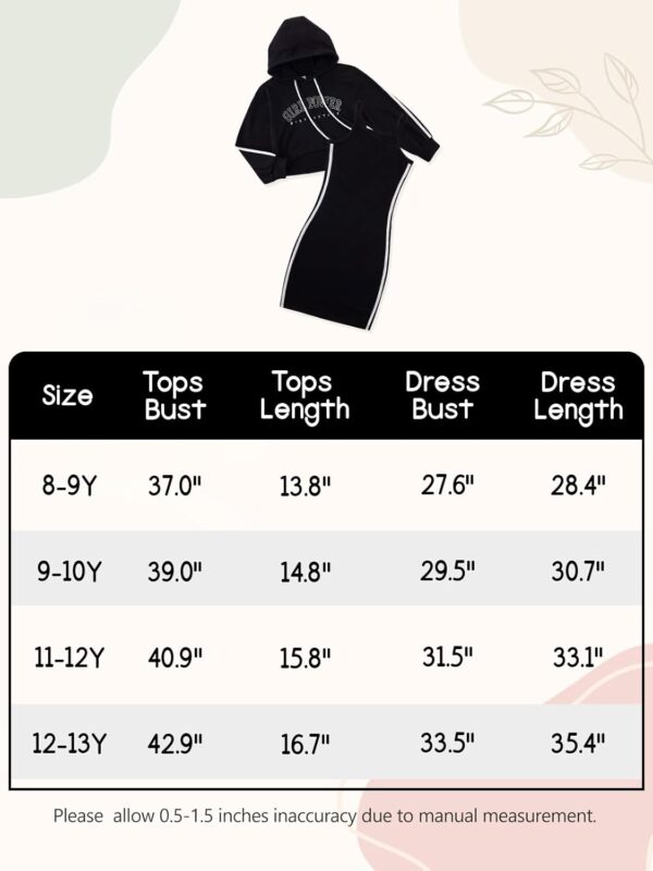ESHOO Girls 2 Piece Outfits Kids Hooded Pullover Sweatshirt Tops Cami Dress Clothing Set Teen Girls Bodycon Dress and Hoodie Crop Top Sweatshirt Fall Winter Clothes - Image 4