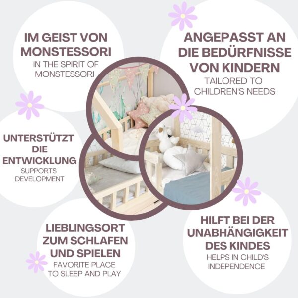 House Bed for Kids 60x120 Natural Wood with Bed Frame - Milo - Cozy Kids Bed - Wooden Kids Single Bed - Stable Kids Beds - Kids Cabin Bed - Solid House Beds for Kids - Image 5