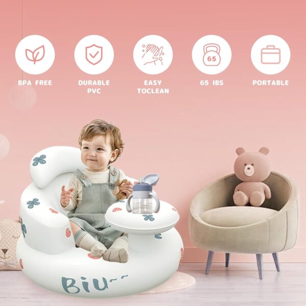 Baby Inflatable Seat for Babies 3 Months & Up, Inflatable Baby Chair with Tray, Toddler Floor Seats for Sitting Up, Baby Seat Built-in Air Pump, Blow Up Baby Chair with Back Support - Image 3