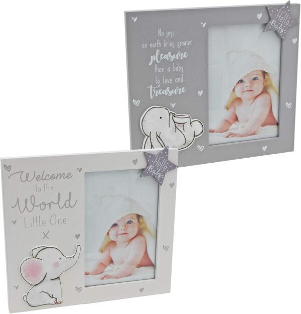 Set of 2 New Baby Photo Frames Unisex White/Grey Nursery Baby Shower - Image 6