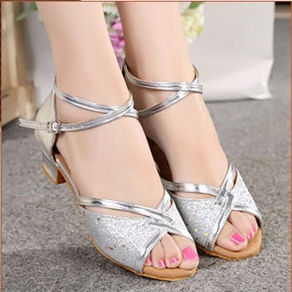 School Shoes Size 9 Girls Children's Latin Dance Shoes Indoor Soft Flat Heel Sequins Dance Shoes Satin Indoor Dance Shoes White Shoes For Girls Size 10 - Image 2