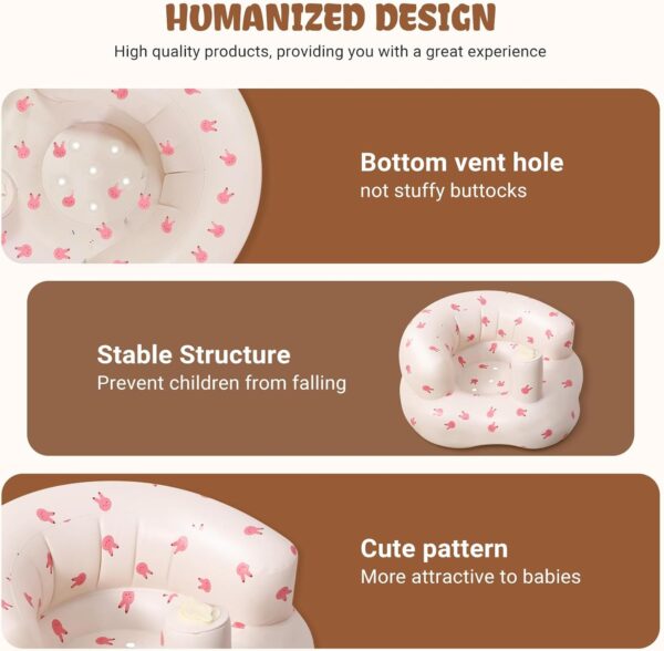 Winuoyang Inflatable Baby Seat, Inflatable Baby Chair for Babies 3-36 Months Built in Air Pump Portable Baby Support Seat Baby Sitting Support Summer Toddler Shower Chair Floor Seat (Rabbit) - Image 6