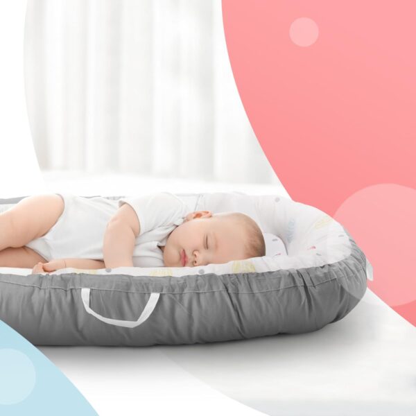 kidoola Newborn Baby Nest Lounger with Memory Foam Base, 100% Cotton, Washable, Safe and Breathable Fabric 0-12 Months Unisex Ideal for Home, Travel & Baby Essential Gift (Circles) - Image 5