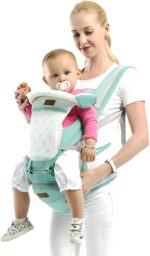 SONARIN 3 in 1 Multifunction Hipseat Baby Carrier,Ergonomic,Mummy Bag,100% Cotton,Breathable mesh Backing,Adapted to Your Child's Growing,Cozy & Soothing for Babies(Green) - Image 2