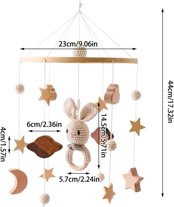 Baby Crib Mobile, Wood Animal Cot Mobile, Baby Cot Mobile, Handmade Wood Crochet Mobile, Newborn Boy Girl Bed Bell Hanging Deco Nursery Mobiles for Babies (Khaki) - Image 5