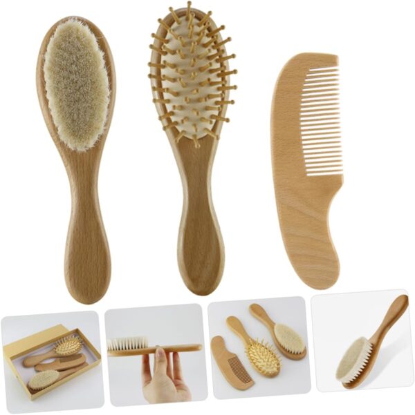 IWOWHERO 3-in-1 Baby Hair Care Wool Brush Wooden Comb Scalp Gentle Hair Brush Comb Set for Newborns - Image 8