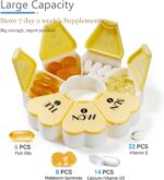 MOLN HYMY Cute Weekly Pill Box 7 Day, Round Floral Pill Case Organizer 1 time a Day, Pill Container Once Daily, Large Medcine Dispenser for Vitamin/Fish Oil/Medication/Supplements (Yellow) - Image 3