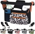Tyuodna Baby Pram Bag Stroller,Universal Stroller Bag with 2 Insulated Cup Holder,Large Capacity Baby Bag Organiser,Buggy Organiser Bag with Shoulder Strap&Non-Slip Secure Hooks (Leopard Print)
