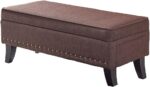 Storage Ottoman Footstool Bench with Folding Lid and Linen Upholstery Toy Box Chest Cube Organizer Removable Seat Cover for Living Room Storage