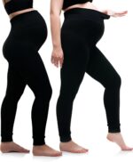 Mega_Jumble 2 Pack Maternity Leggings Over Bump High Waist Belly Support Soft Stretchy Pregnancy Pants Yoga Workout Pajama Trousers