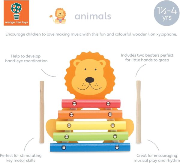 Lion Wooden Xylophone - Kids Musical Percussion Instruments for 1 Year Olds, Toddler - Montessori Baby Musical Toys for Birthday, Christmas - Early Development & Activity Toys by Orange Tree Toys - Image 2