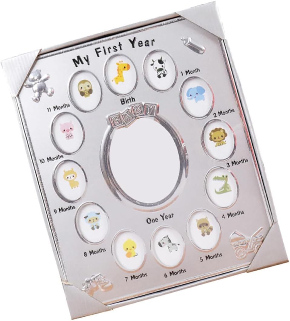 612O8cQv6KL._AC_SL1224_.jpg ibasenice 12 Months Baby Photo Frame Personalized Baby 1 Year Picture Frame Home Decor 30x25cm Silver - Image 1