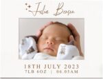 Personalised White Landscape Baby Photo Frame, Newborn New Baby, Engraved Birth Info Picture Frame