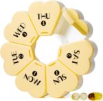 MOLN HYMY Cute Weekly Pill Box 7 Day, Round Floral Pill Case Organizer 1 time a Day, Pill Container Once Daily, Large Medcine Dispenser for Vitamin/Fish Oil/Medication/Supplements (Yellow)