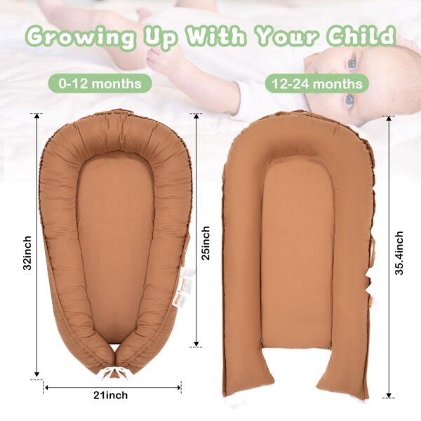 Baby Lounger for Newborn, Infant Lounger for 0-24 Months, Co Sleeper for Girls Boys, 100% Cotton Soft Adjustable Baby Floor Seat for Travel, Portable Baby Nest Lounger(Brown) - Image 4