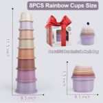 Norkbeng Baby Stacking Cups for 6 12 18 Months, 8 Pieces Rainbow Stacker Tower Bath Toy Sand Toy Rabbit Nesting Cups, Montessori Stacking Game Educational Gift for 1 2 3 Years Old Boys Girls - Image 9