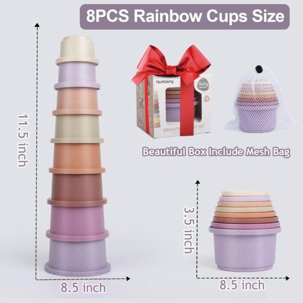 Norkbeng Baby Stacking Cups for 6 12 18 Months, 8 Pieces Rainbow Stacker Tower Bath Toy Sand Toy Rabbit Nesting Cups, Montessori Stacking Game Educational Gift for 1 2 3 Years Old Boys Girls - Image 9